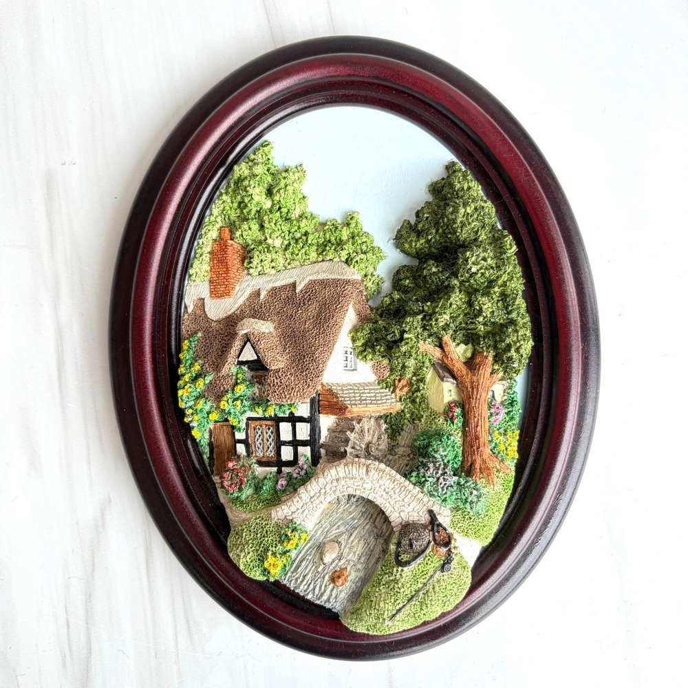 Lilliput Lane 3D Framed Wall Plaque English Cottage Bridge Relief Art